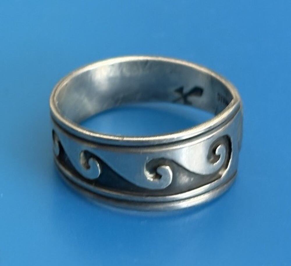 Vintage Oxidized Sterling Silver Wave Band Ring Sz 12 Mens Surf Tribal Boho